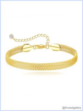 14K Gold Plated Tennis Bracelet Adjustable Heart Clover Charm Dainty Link